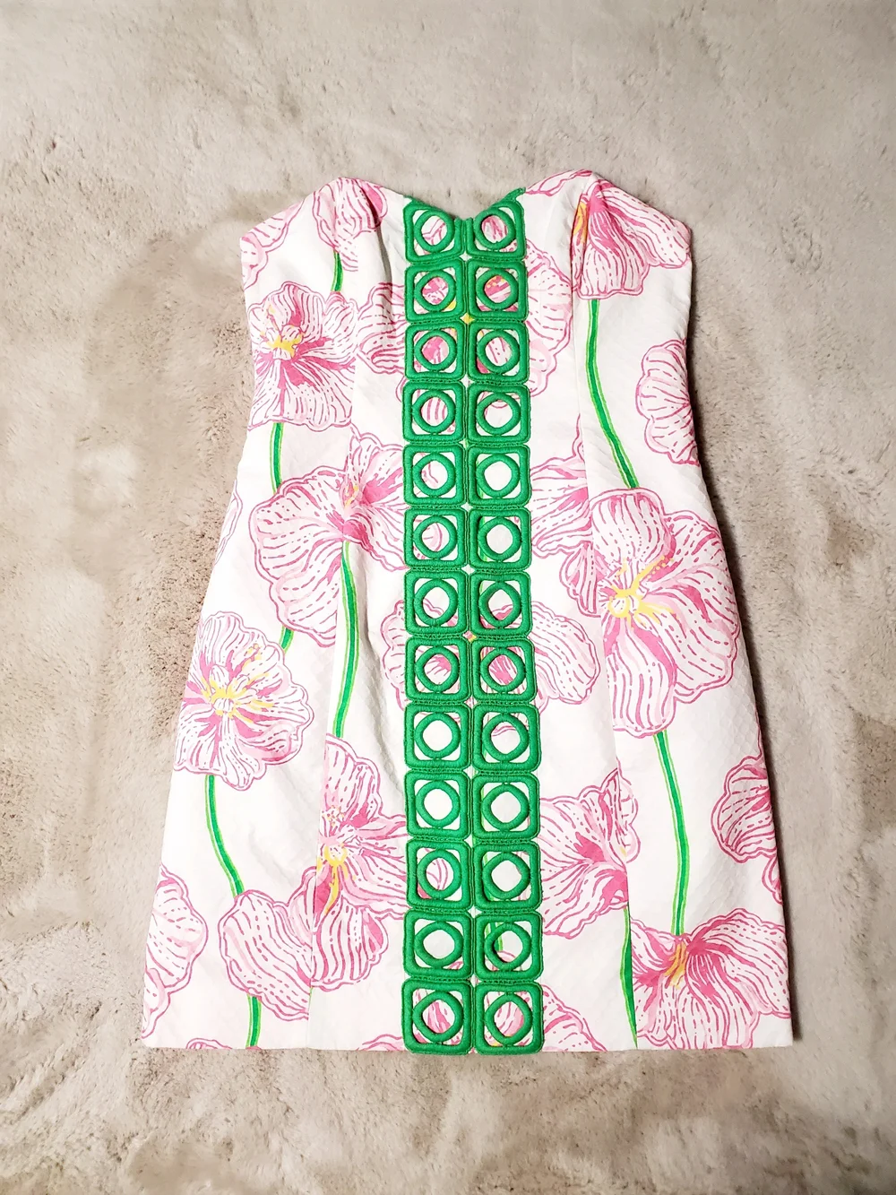 Lilly Pulitzer Inspired Strapless Floral Mini Dress Size 6 Pink Green Resortwear - Picture 5 of 14